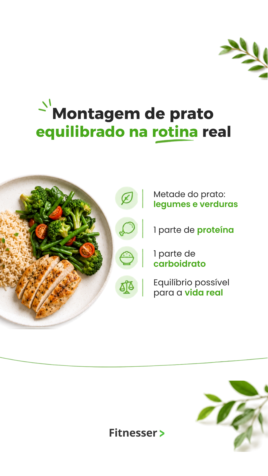 Montagem de prato equilibrado na rotina real